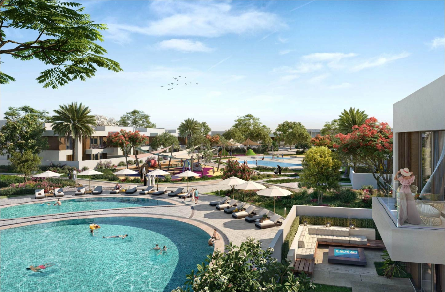 Elegant façades of premium villas at The Dunes Saadiyat Reserve